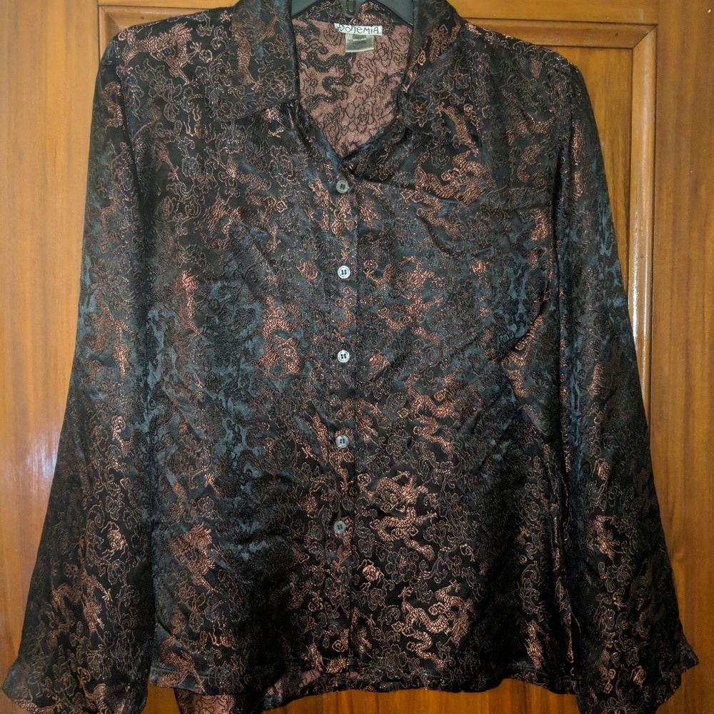 COPY - Asian dragon pattern button up shirt